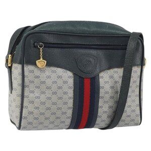 Authentic GUCCI Micro GG Supreme Sherry Line Bag PVC Navy Gold 001 56 0852